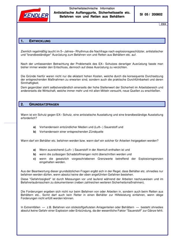 SI 05 200802 Antistatische Auffanggurte + Sicherungsseile Befahren von und Retten aus Behältern 01